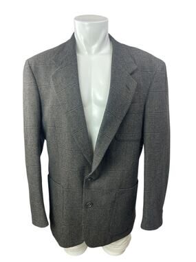 Torriani Vintage Twin Gray Plaid Collared Long Sleeve Blazer Coat Suit Jacket M